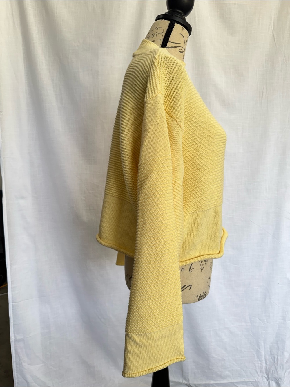 Princess Polly Butter Yellow Cotton Fall Flare Sleeve Cropped Sweater L/XL - Picture 4 of 10